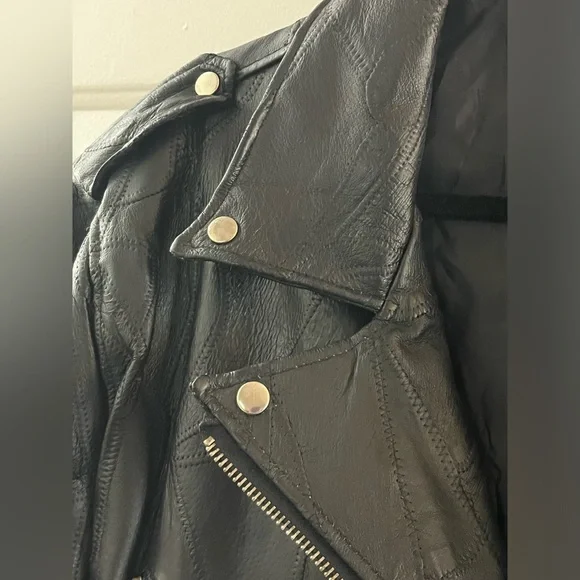 Vintage 90's Flight Path Leather Jacket Deadstock Moto Biker Patchwork Black XL